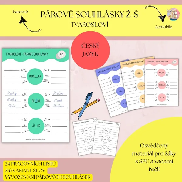 Párové souhlásky (spodoba znělosti) Ž-Š - pracovní listy, tvarosloví 1