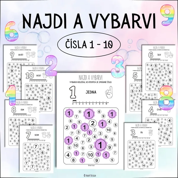 Najdi a vybarvi - čísla 1 - 10 1