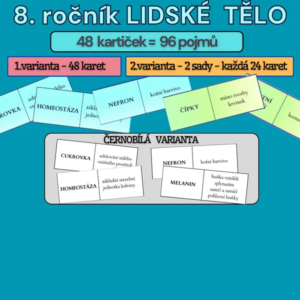 Domino - opakování 8. ročníku - LIDSKÉ TĚLO- barevná i černobílá verze 1