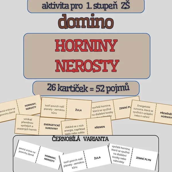 HORNINY, NEROSTY - výuková hra typu domino pro 1. stupeň - barevná i čb verze 1