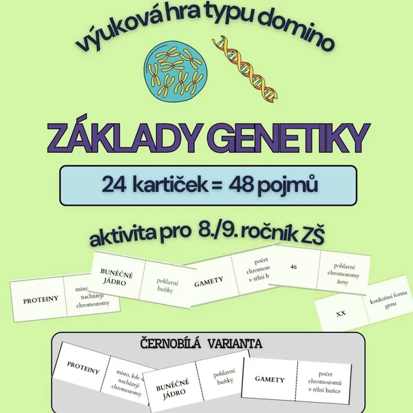 výuková hra typu domino ZÁKLADY GENETIKY - barevná i čb verze 1