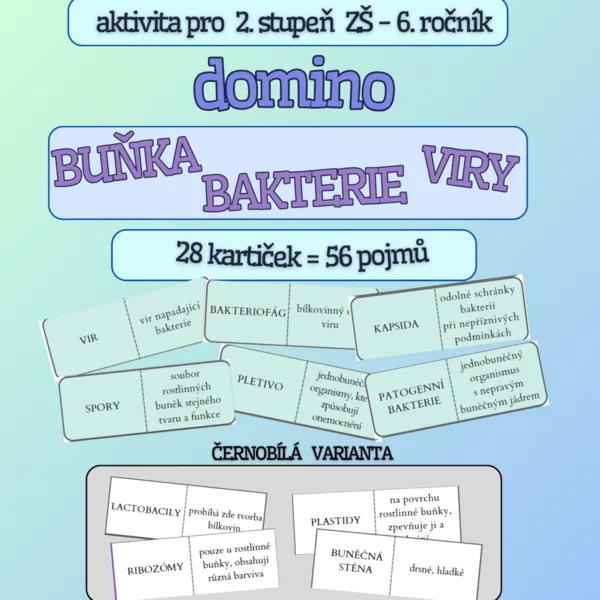 Domino BUŇKA, VIRY, BAKTERIE - PŘ 6. ročník -barevná i černobílá verze 1