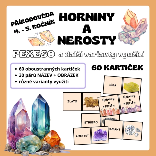 Horniny a nerosty - PEXESO + další varianty aktivit 1