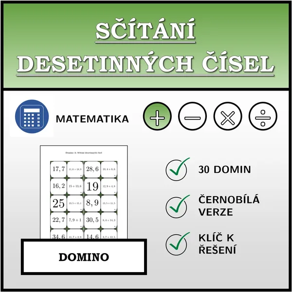 Domino - Sčítání desetinných čísel | matematika 1
