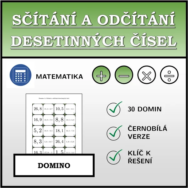 Domino - Sčítání a odčítání desetinných čísel | matematika 1
