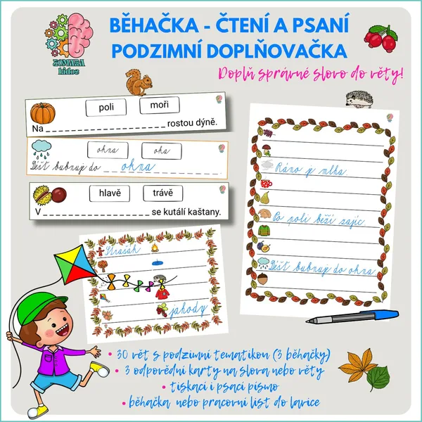 Běhačka - čtení s porozuměním a psaní - Podzimní doplňování slov do vět 1