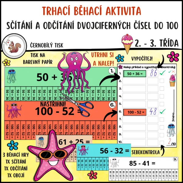 Trhací běhací aktivita - sčítání a odčítání do 100 1
