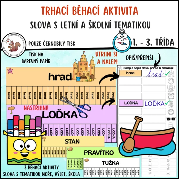 Trhací běhací aktivita slova léto a škola 1