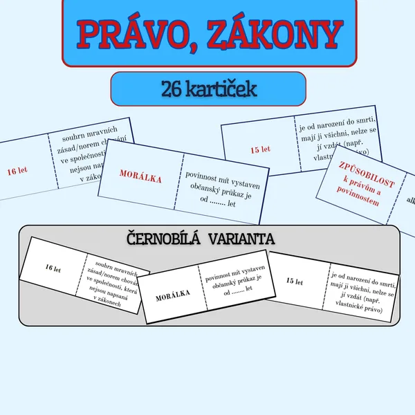 domino Občanská výchova - PRÁVO, ZÁKONY - barevná i čb verze 1