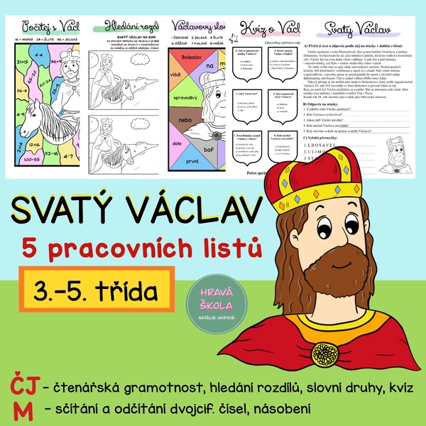 SVATÝ VÁCLAV - VYBARVOVAČKY ČJ + M - 3.-5. TŘÍDA - 5 PL + řešení 1