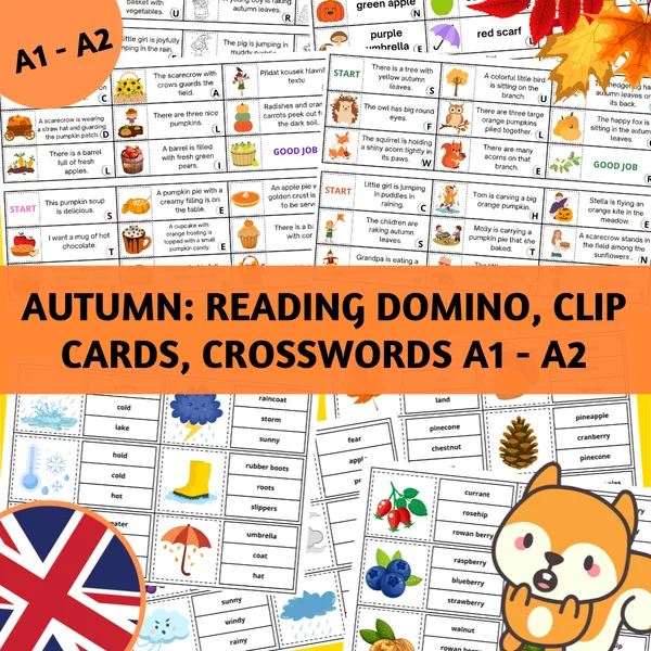 Autumn: Reading domino, clip cards, crosswords A1 - A2 1