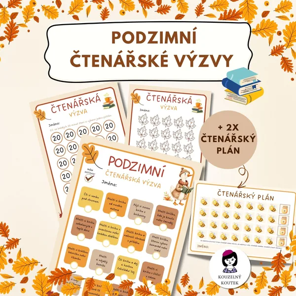 Sada čtenářských výzev - knihovna, čtení, motivace, tracker, podzim 1