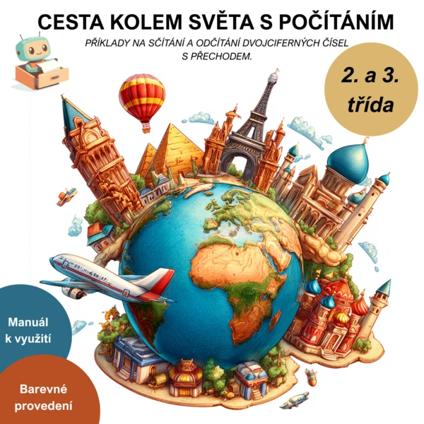 Cesta kolem světa s počítáním - sčítání a odčítání dvojciferných čísel s přechodem přes desítky. 1