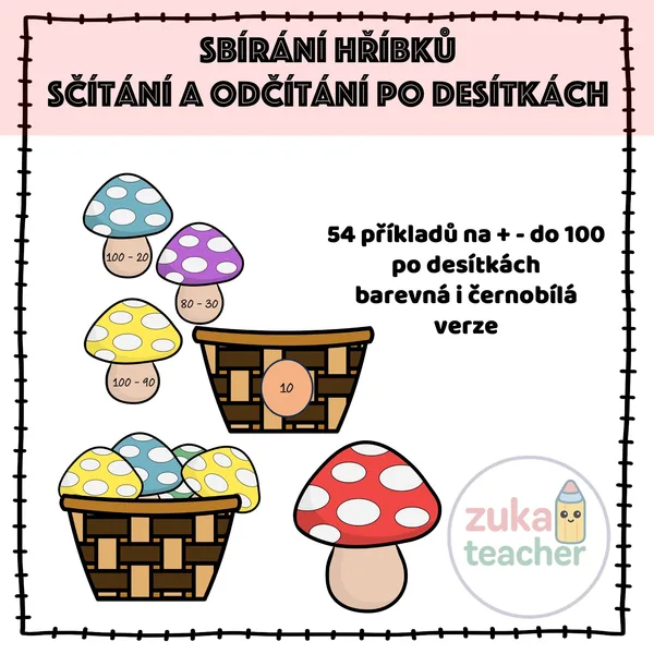 Sbírání hříbků - Sčítání a odčítání po desítkách 1