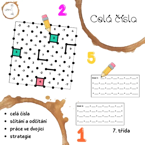 Celá čísla - sčítání a odčítání (tečkovaná) 1