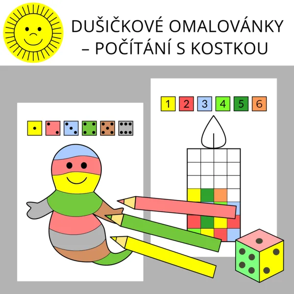 DUŠIČKOVÉ OMALOVÁNKY – POČÍTÁNÍ S KOSTKOU 1