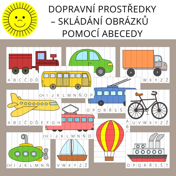 DOPRAVNÍ PROSTŘEDKY – SKLÁDÁNÍ OBRÁZKŮ POMOCÍ ABECEDY 1