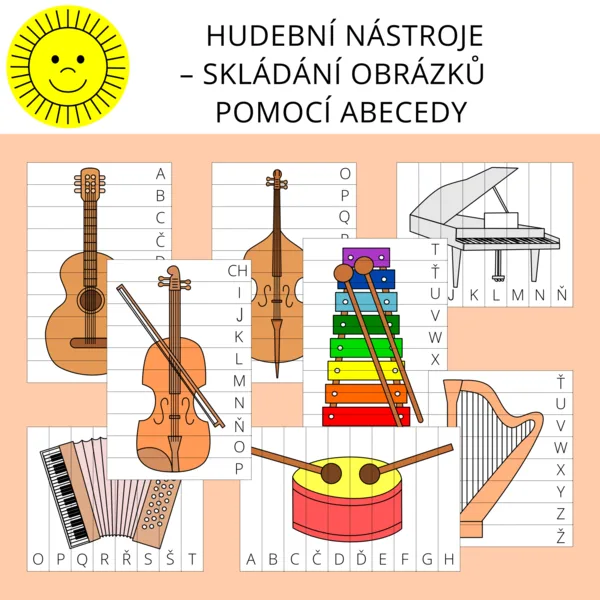 HUDEBNÍ NÁSTROJE - SKLÁDÁNÍ OBRÁZKŮ POMOCÍ ABECEDY 1