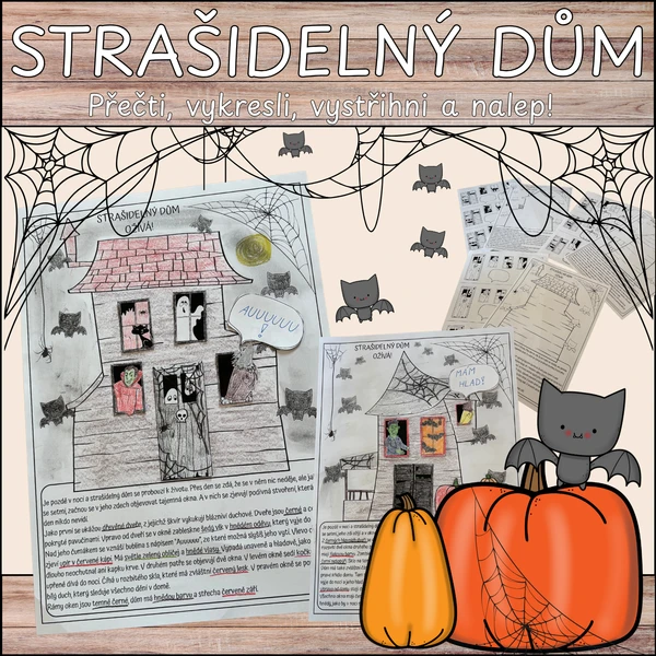 Halloweenské strašidelné domy - čtení s porozuměním, kreslení, stříhání, lepení 1