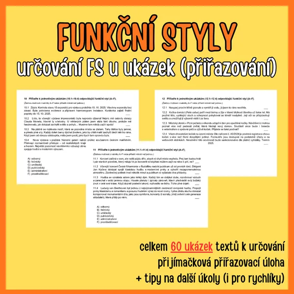 Funkční styly (přiřazování k ukázkám) 1