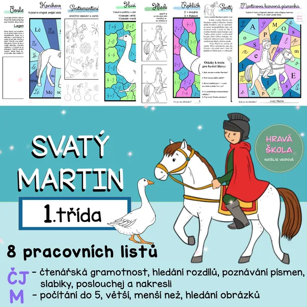 SVATÝ MARTIN - 11. 11. - ČJ + M - 1. TŘÍDA - 8 PL + řešení 1