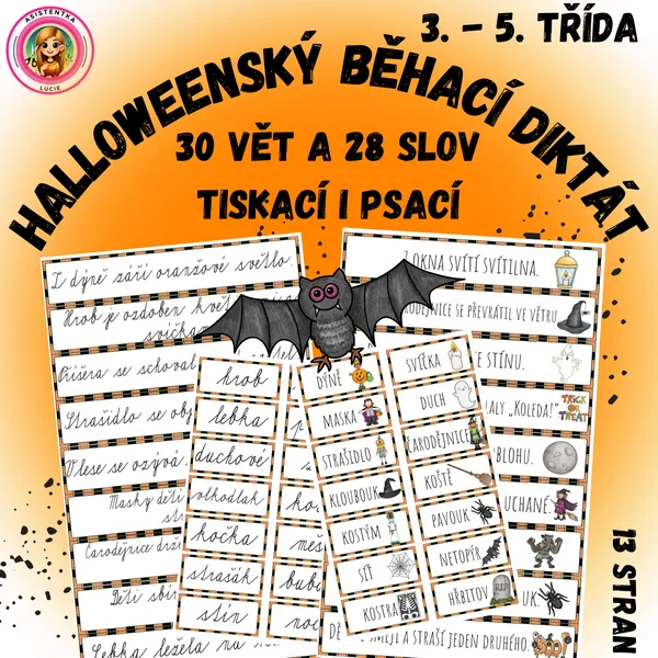Halloweenský běhací diktát 3.-5. třída - 30 vět a 28 slov tiskací a psací 1