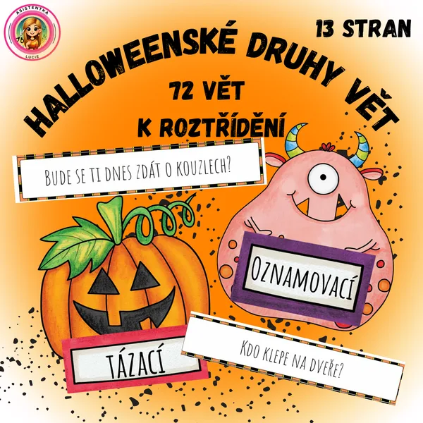 Halloweenské druhy vět - 72 vět k roztřídění 1