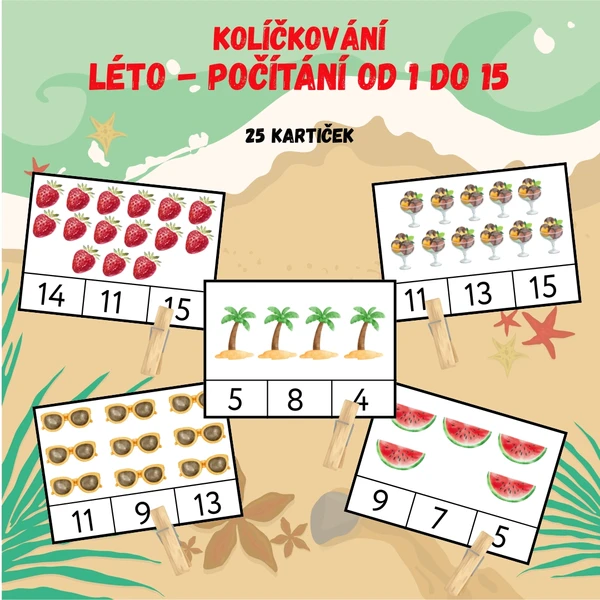 Kolíčkování LÉTO - počítání od 1 do 15 1
