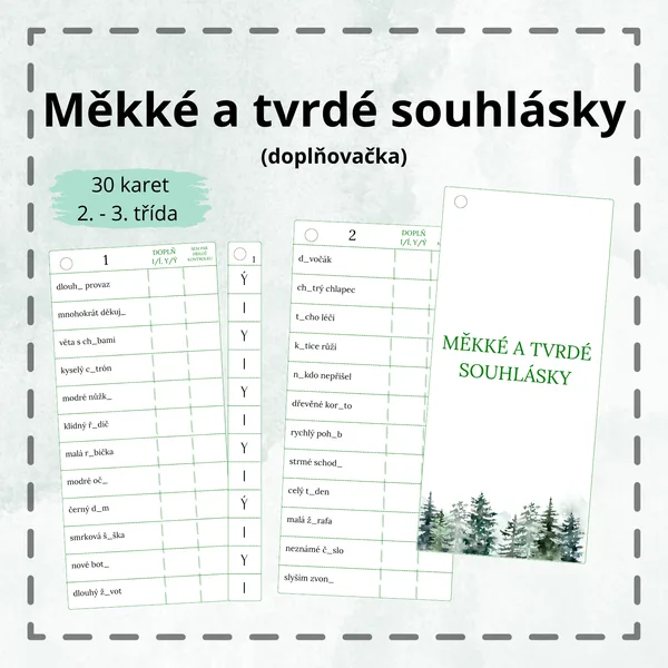 Měkké a tvrdé souhlásky - doplňovačka 1