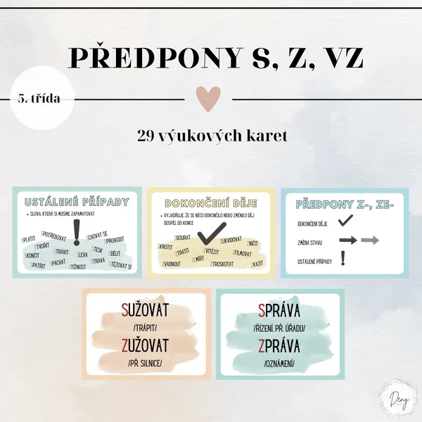 Předpony S, Z, VZ - výukové karty 1