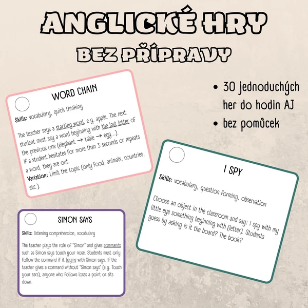 Hry do hodiny angličtiny - bez přípravy a bez pomůcek 1