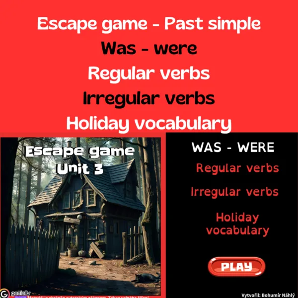 Was/were, reg. and irr. verbs, holiday vocab - úniková hra 1