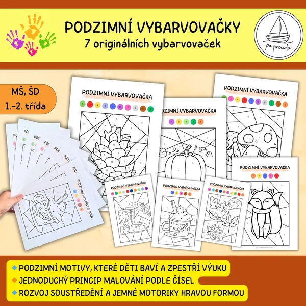 Podzimní vybarvovačky - malování podle čísel 1