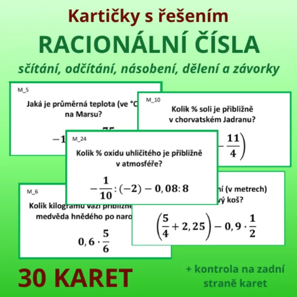 Kartičky s řešením – zajímavosti – racionální čísla (desetinná čísla a zlomky, záporná čísla) 1