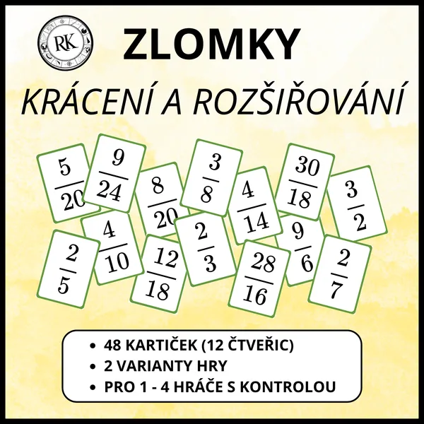 Krácení a rozšiřování zlomků - Kartičky 1