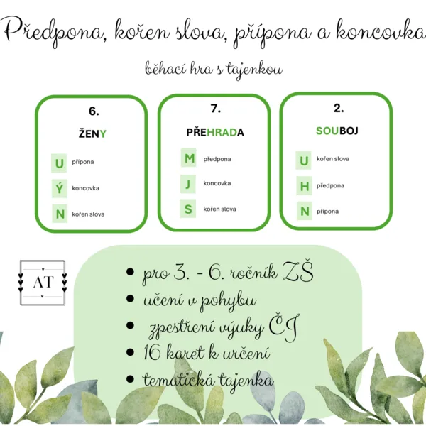Předpona, kořen slova, přípona a koncovka - běhací hra s tajenkou 1