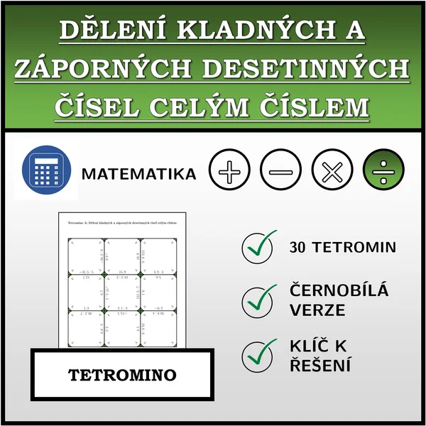 Tetromino - Dělení kladných a záporných desetinných čísel celým číslem | matematika 1