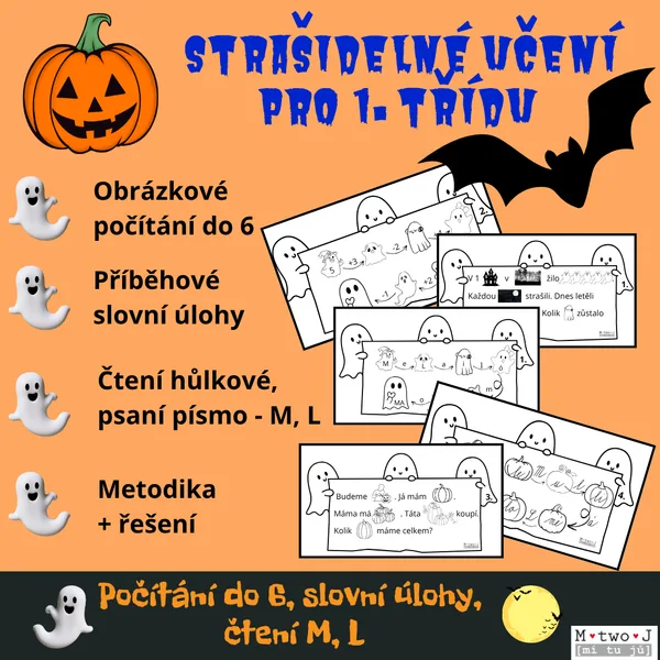 Strašidelné učení pro 1. třídu (počítání do 6, slovní úlohy, čtení slabik M,L) 1