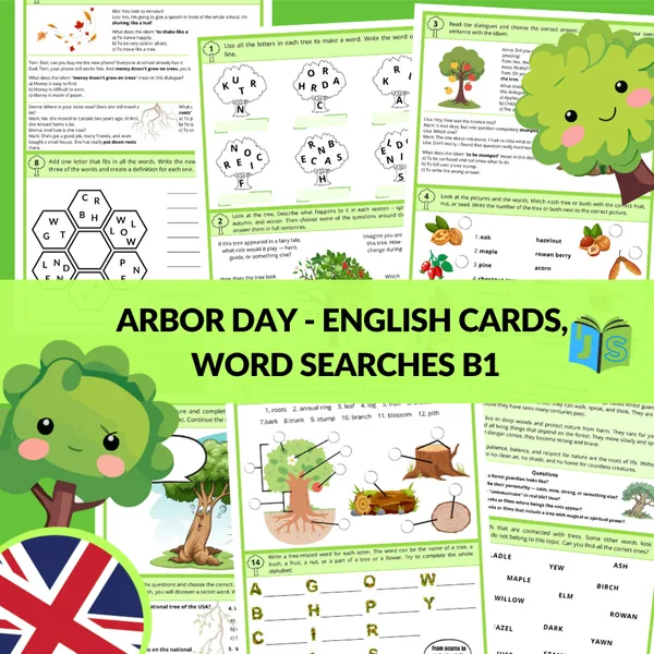 Den stromů / Arbor day - english cards, word searches B1 1
