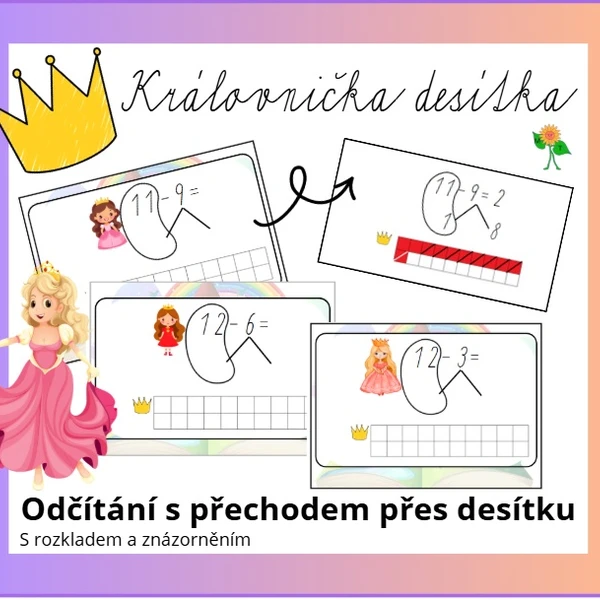 Královnička desítka - vyvození odčítání s přechodem přes základ 10 pomocí rozkladu 1