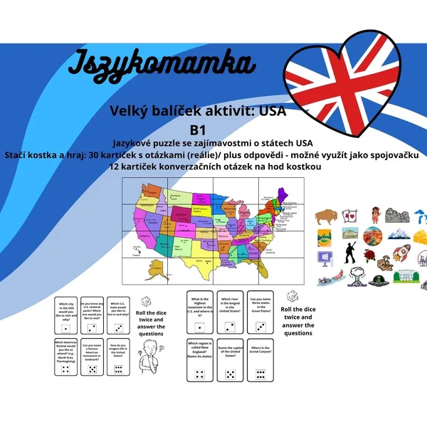 Balíček aktivit o USA (a jazykové puzzle o zajímavostech) B1 1