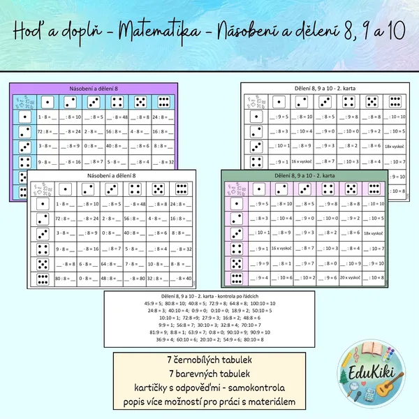 Hoď a doplň - Matematika - Násobení a dělení 8, 9 a 10 1