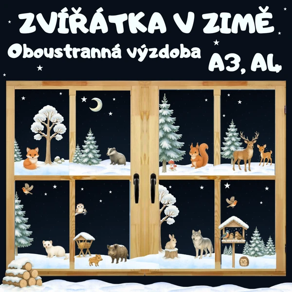 ZVÍŘÁTKA V ZIMĚ - oboustranná výzdoba nejen do oken. 1