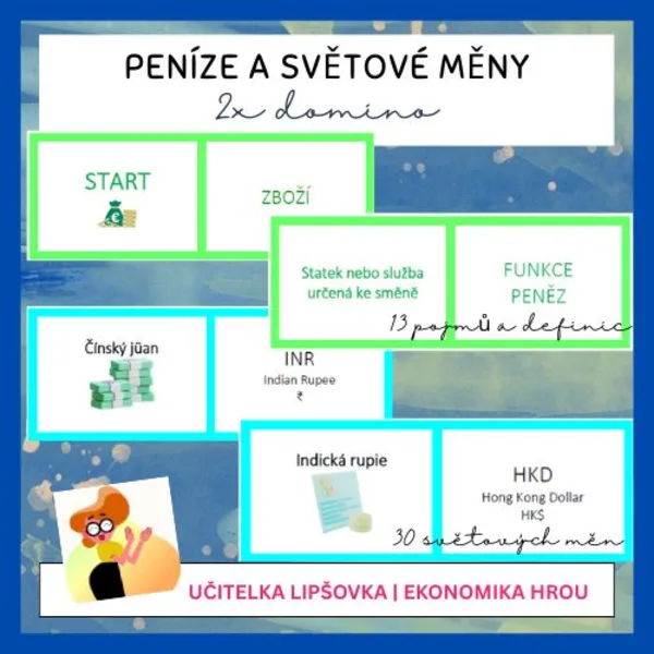 EKONOMIKA | PENÍZE A SVĚTOVÉ MĚNY 2x set karet pro hru DOMINO 1