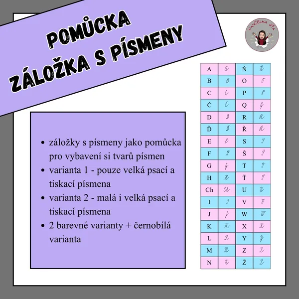 Pomůcka - záložka s písmeny 1