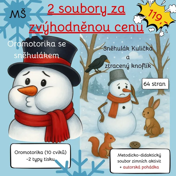 Zvýhodněný set zimních souborů se sněhulákem pro MŠ (oromotorika + metodicko didaktický zimní soubor) 1