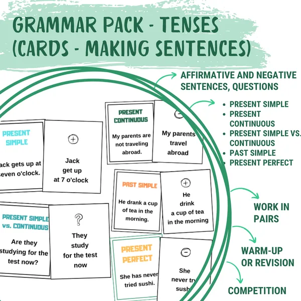 Grammar pack - tenses (cards - making sentences) 1