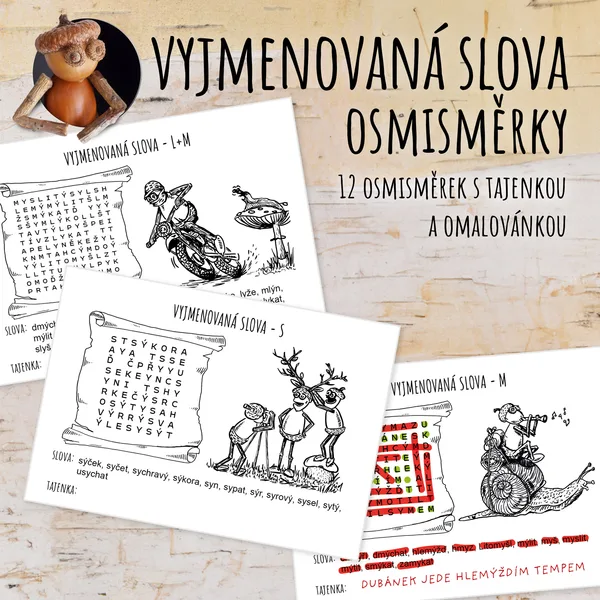 Vyjmenovaná slova - osmisměrky s tajenkou a omalovánkou 1