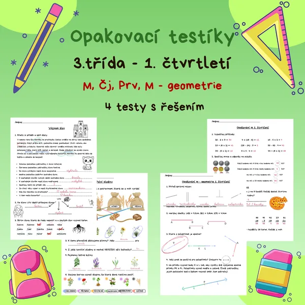 Opakovací testy 3.třída - 1. čtvrtletí M, Čj, Prv, M-G 1