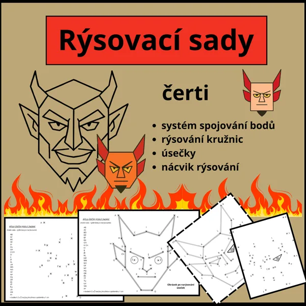 RÝSOVÁNÍ - TÉMA ČERTI - geomerie zábavně 1